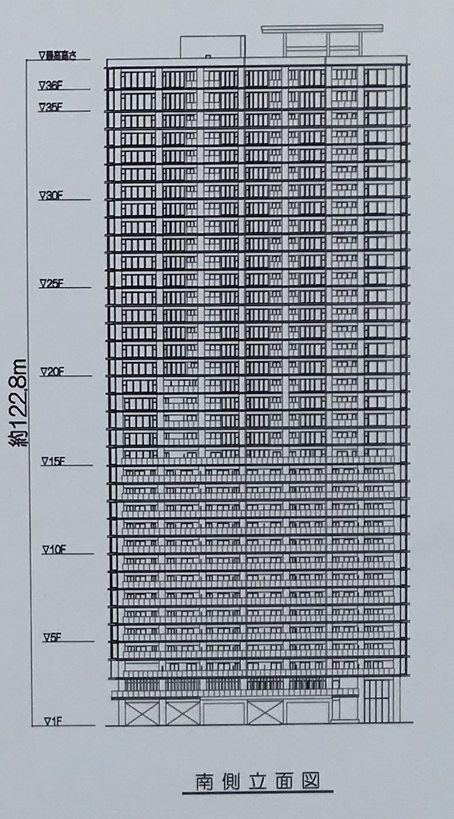 「プレミストタワー靱本町」南側立面図