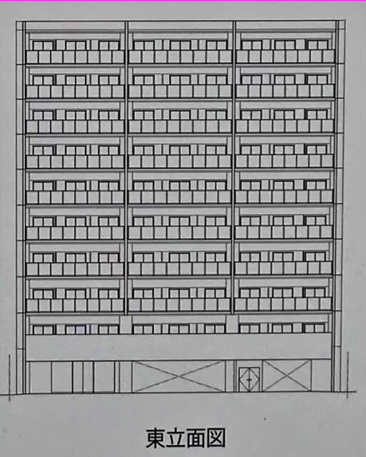 エスリード「（仮称）中央区森ノ宮中央1丁目新築工事」東立面図