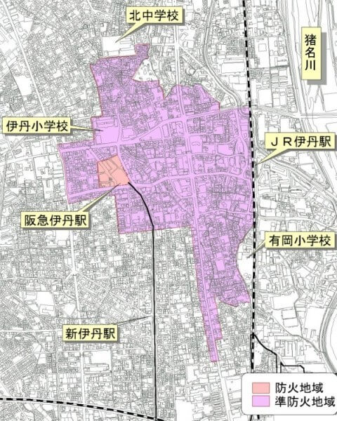 伊丹市の防火・準防火地域図