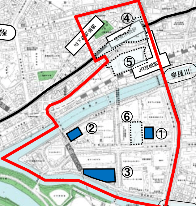 大阪京橋駅周辺の都市再生緊急整備地域マップ