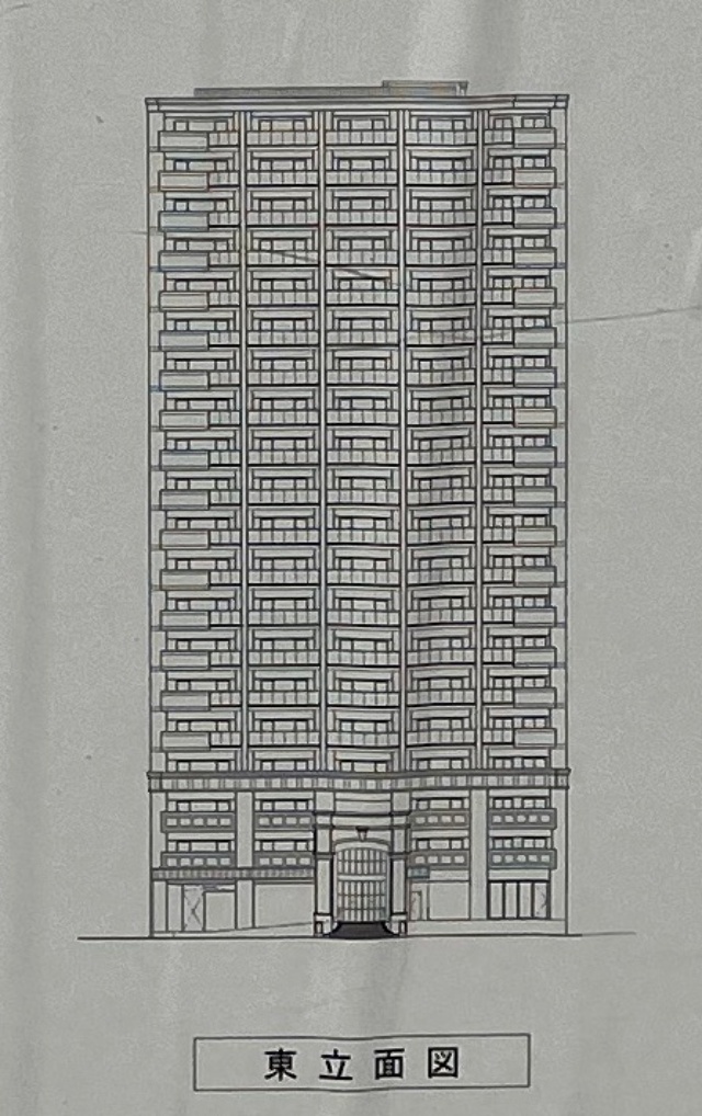 「リバーガーデン城東古市」東立面図