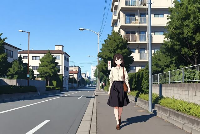 駅からマンションまで歩いている様子