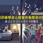 重量床衝撃音と軽量床衝撃音の特徴、床コンクリートスラブの厚さ