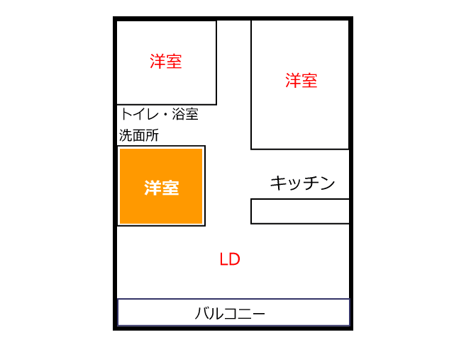 マンション3LDKワイドリビング洋室
